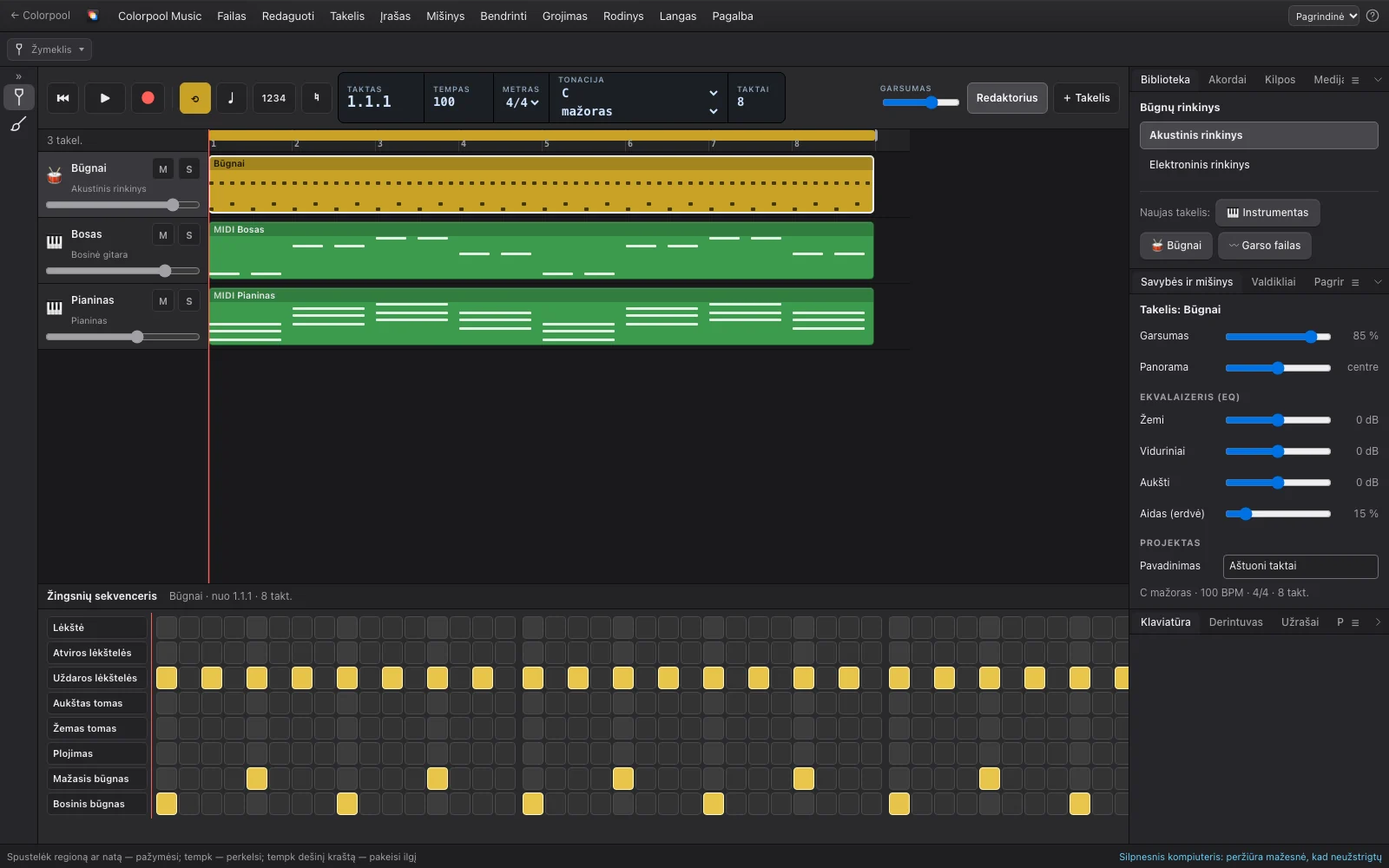 Colorpool Music with an example project open