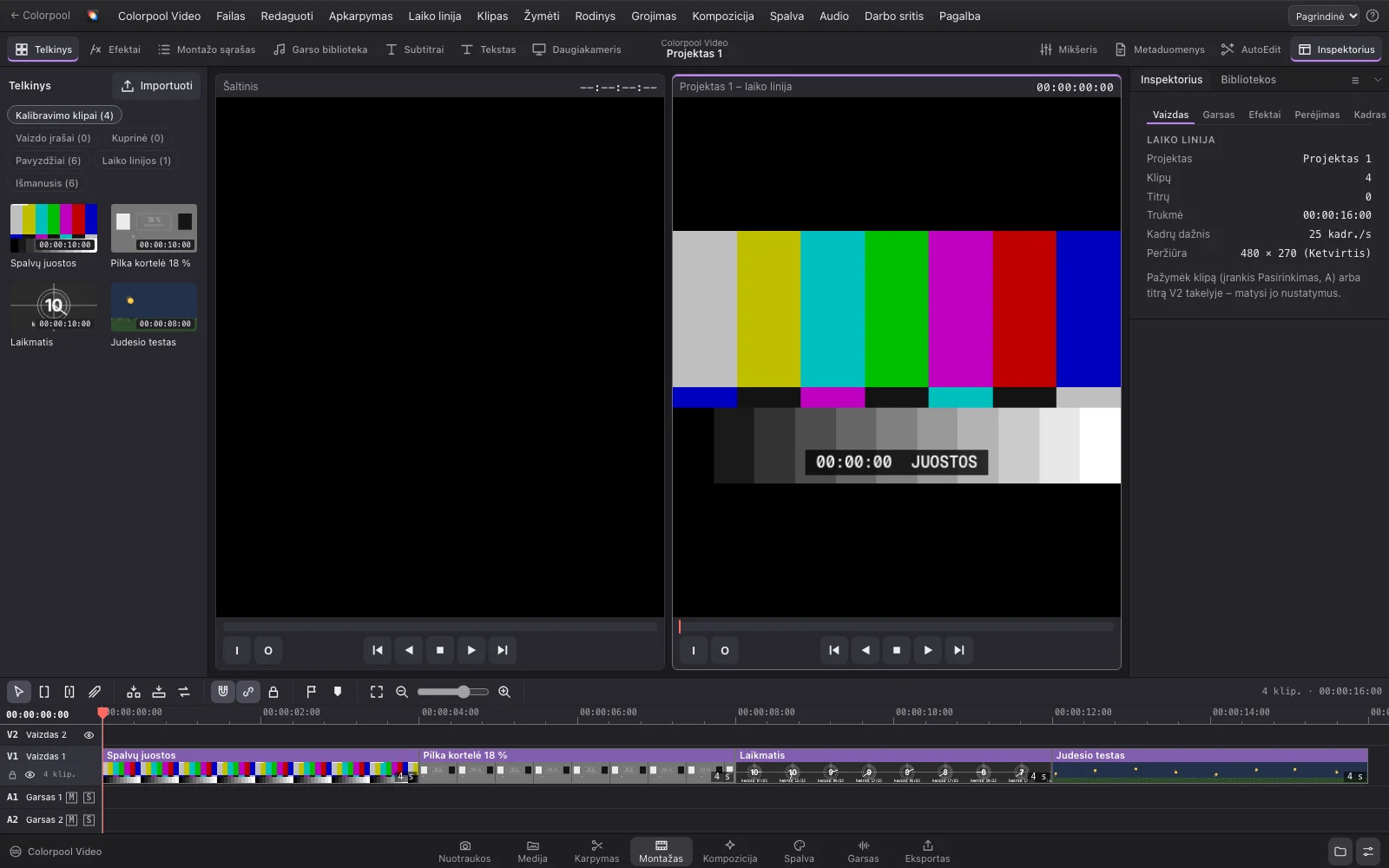 Colorpool Video with color bars on the timeline
